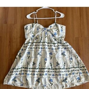Japna Cream Mini Dress with Blue Floral Print
